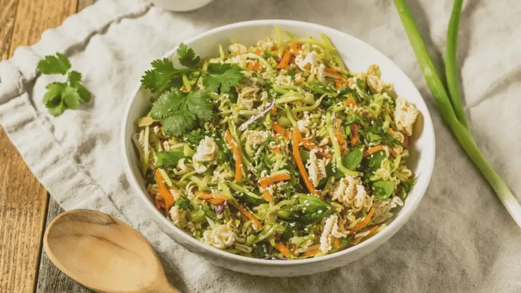 Yum-Yum-Salat erst am Tisch in die Schüssel — rohe Nudeln schützen den Zucker
